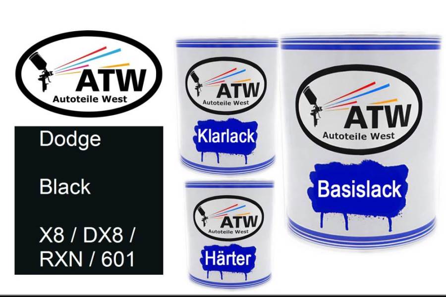 Dodge, Black, X8 / DX8 / RXN / 601: 1L Lackdose + 1L Klarlack + 500ml Härter - Set, von ATW Autoteile West.